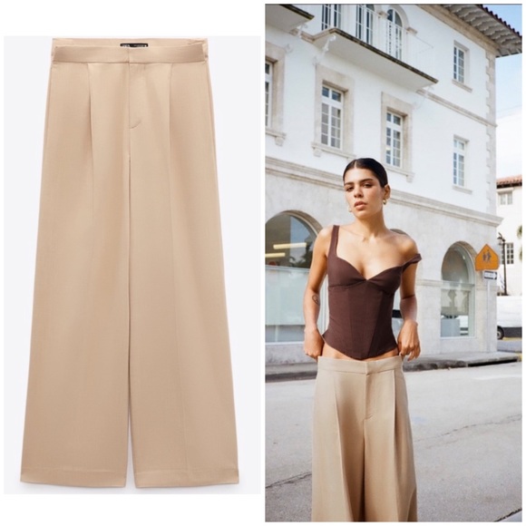 Zara full length wide leg  flowy pleated pants - Picture 2 of 10